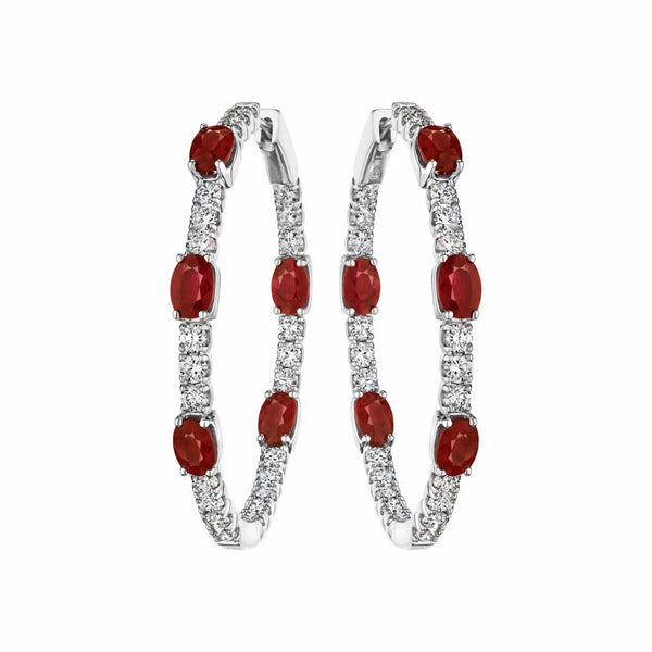 In Out Hoop Oval Diamond And Ruby Earrings - 1